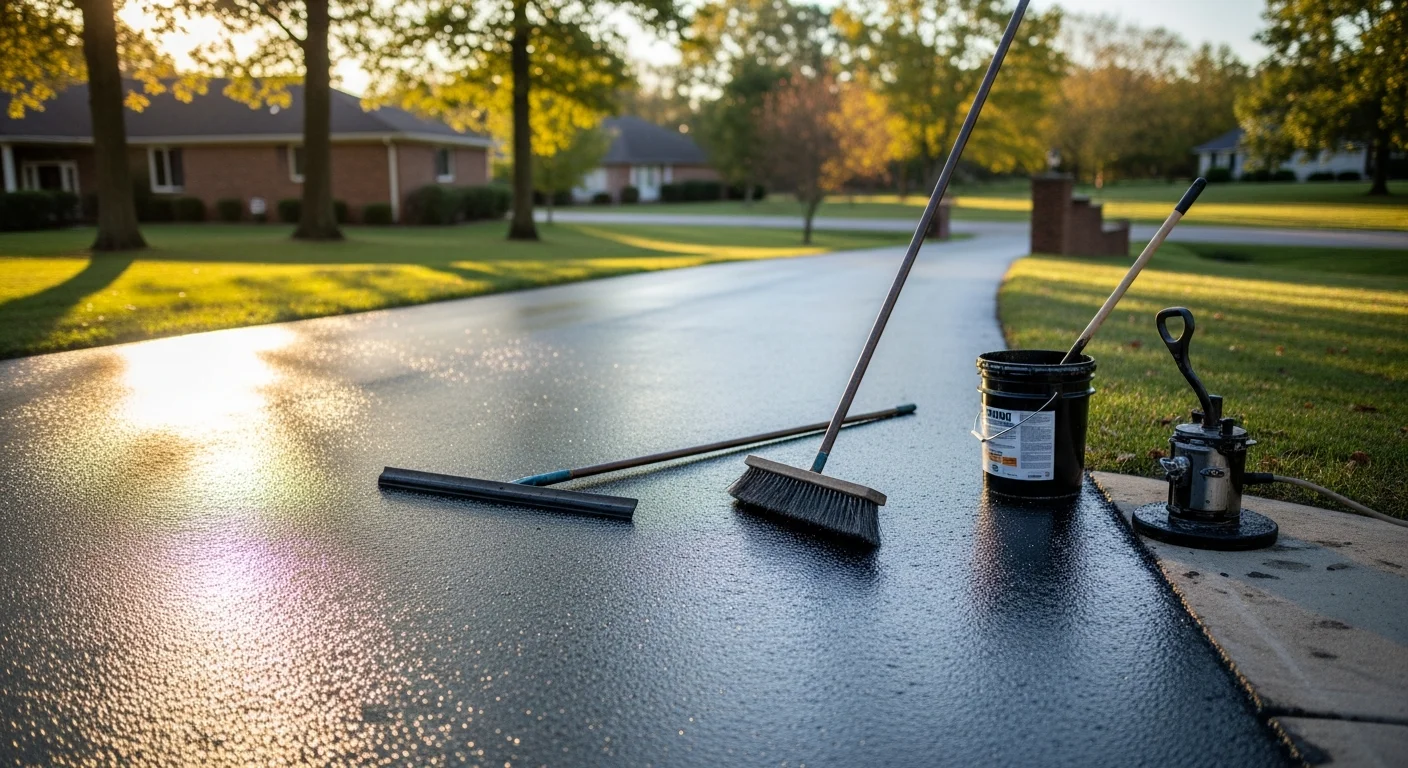 Professional asphalt paving crew laying fresh asphalt on a driveway