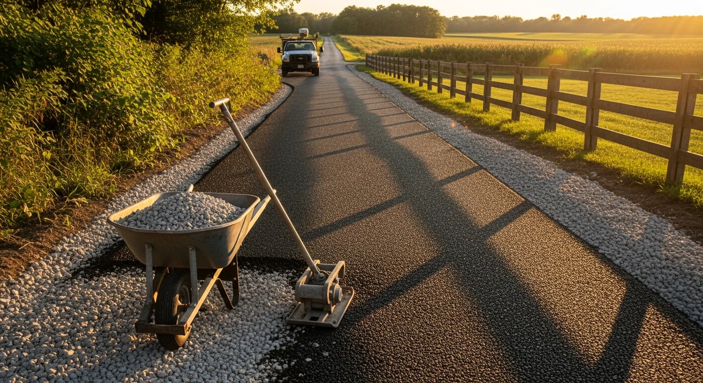 Tar and chip surface on a rural farm lane